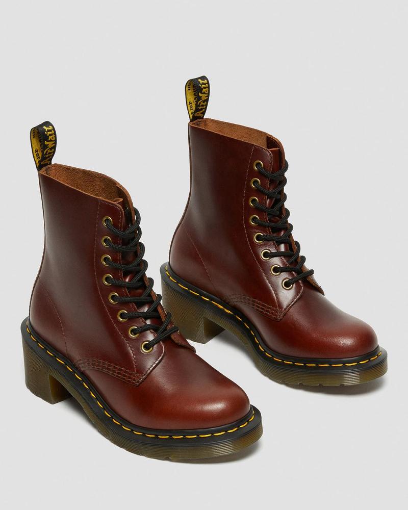 Dr Martens Clemency Læder Hæl Snørestøvler Dame Brune | DK 216TCE